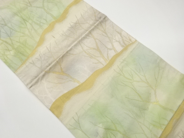 Woven pouch obi with tree pattern in horizontal rows